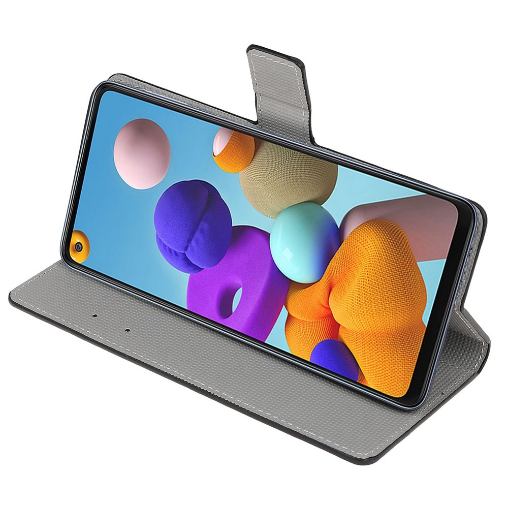 Teste Padrão De Couro De Impressão Caso Estande Carteira Para A21s Samsung Galaxy - Flores Roxas-3