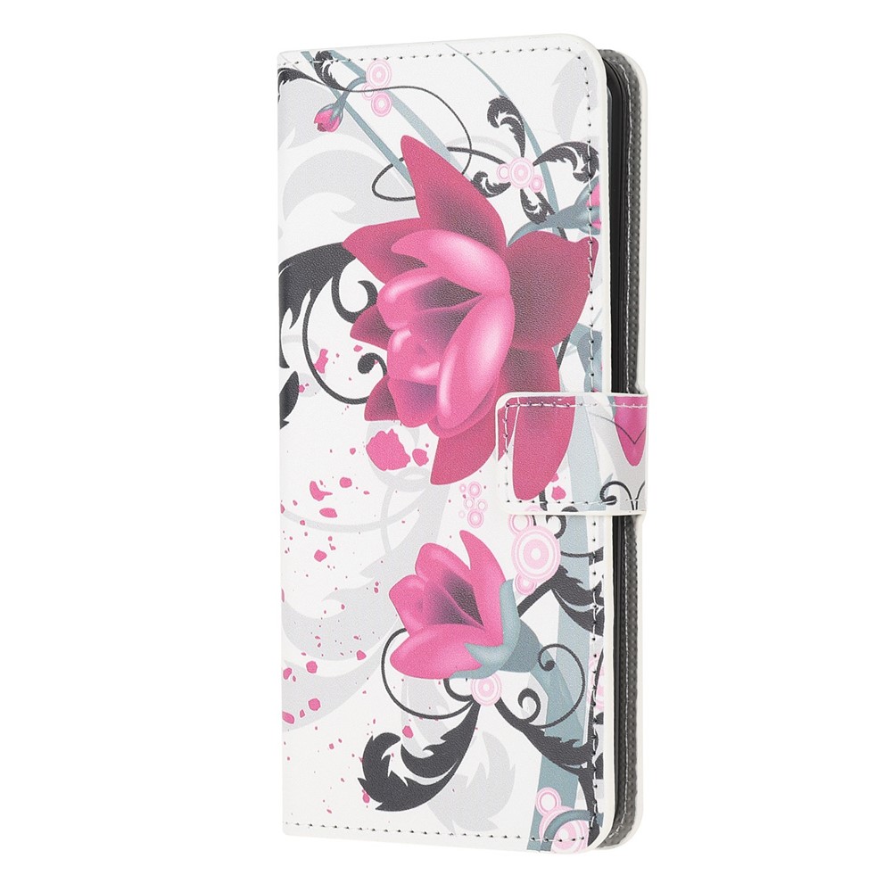 Teste Padrão De Couro De Impressão Caso Estande Carteira Para A21s Samsung Galaxy - Flores Roxas-5
