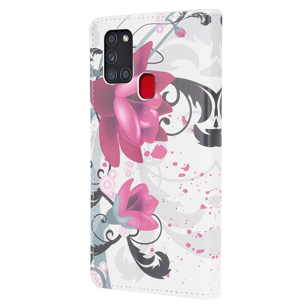 Teste Padrão De Couro De Impressão Caso Estande Carteira Para A21s Samsung Galaxy - Flores Roxas-6