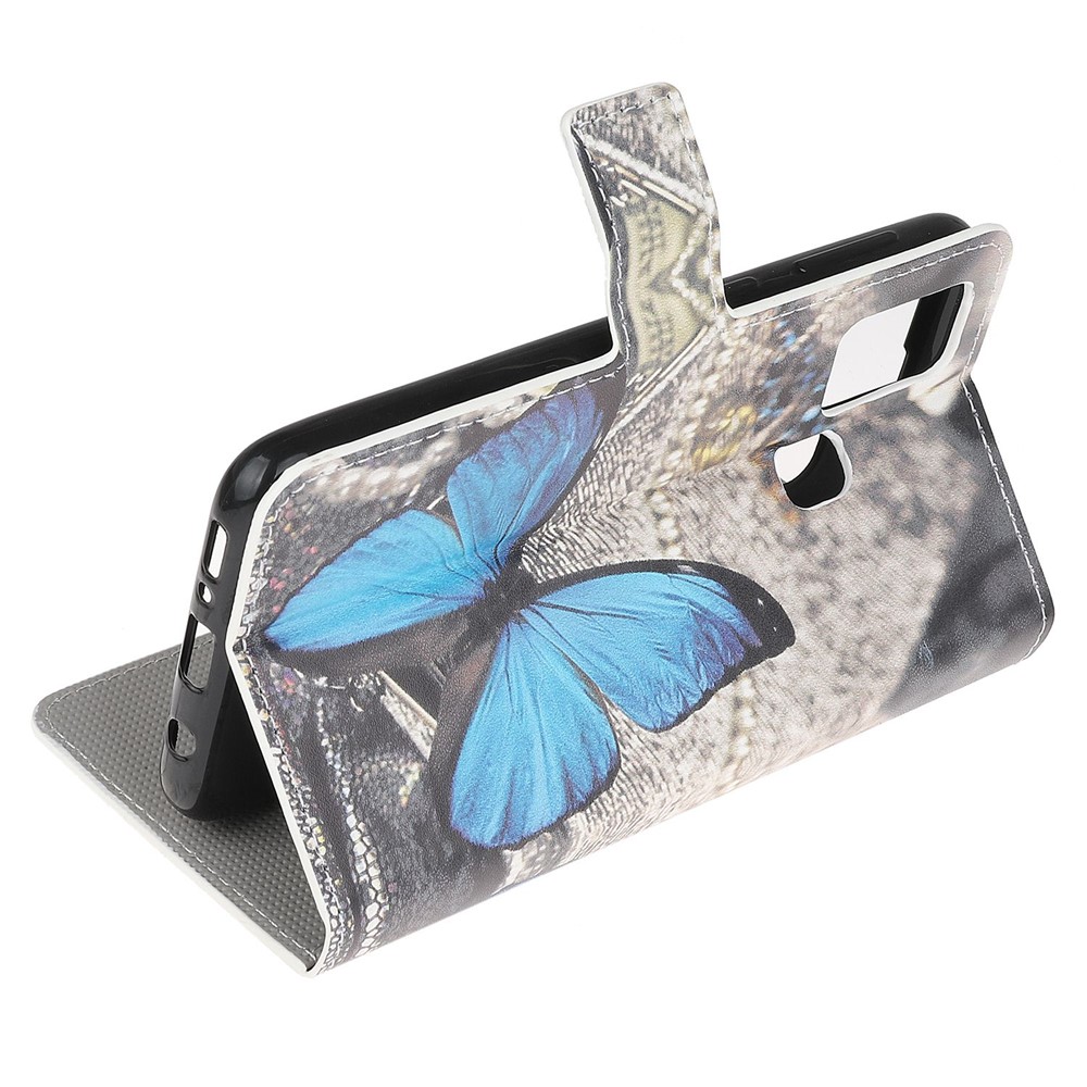 Pattern Printing Leather Wallet Stand Case for Samsung Galaxy A21s - Blue Butterfly-4