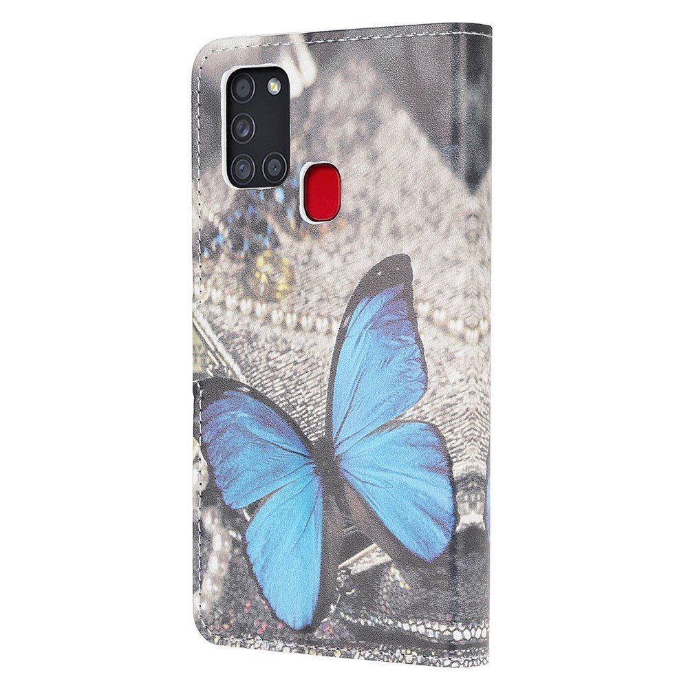 Pattern Printing Leather Wallet Stand Case for Samsung Galaxy A21s - Blue Butterfly-6