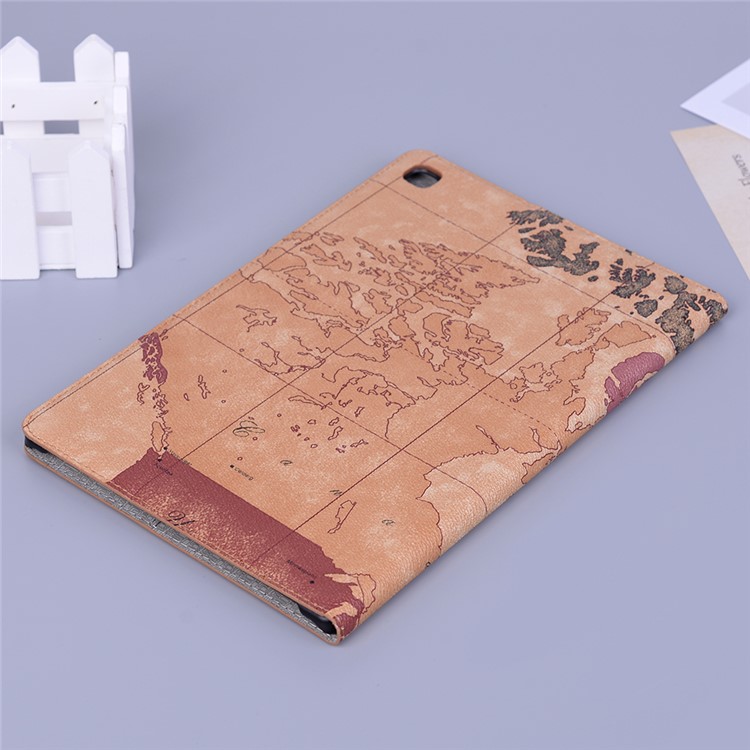 Map Pattern Printing Cool Leather Tablet Cover for Samsung Galaxy Tab S6 Lite P610 - Brown-9