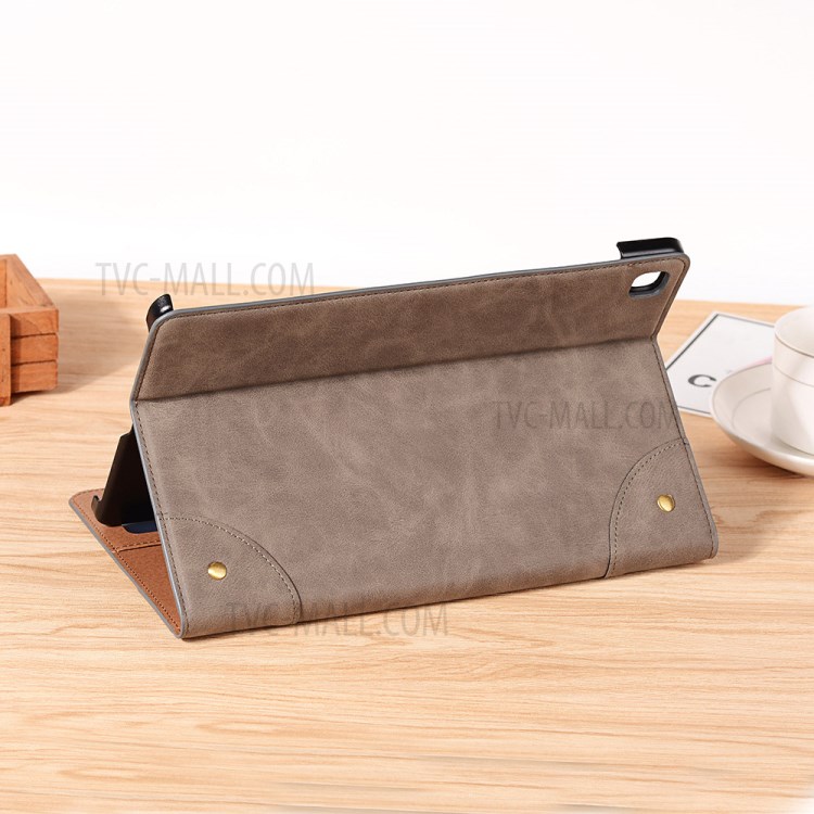 Retro Book Pattern Leather Smart Tablet Case for Samsung Galaxy Tab S6 Lite P610 - Grey-10