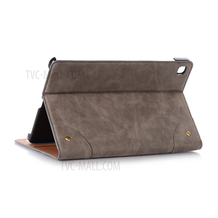 Retro Book Pattern Leather Smart Tablet Case for Samsung Galaxy Tab S6 Lite P610 - Grey-4