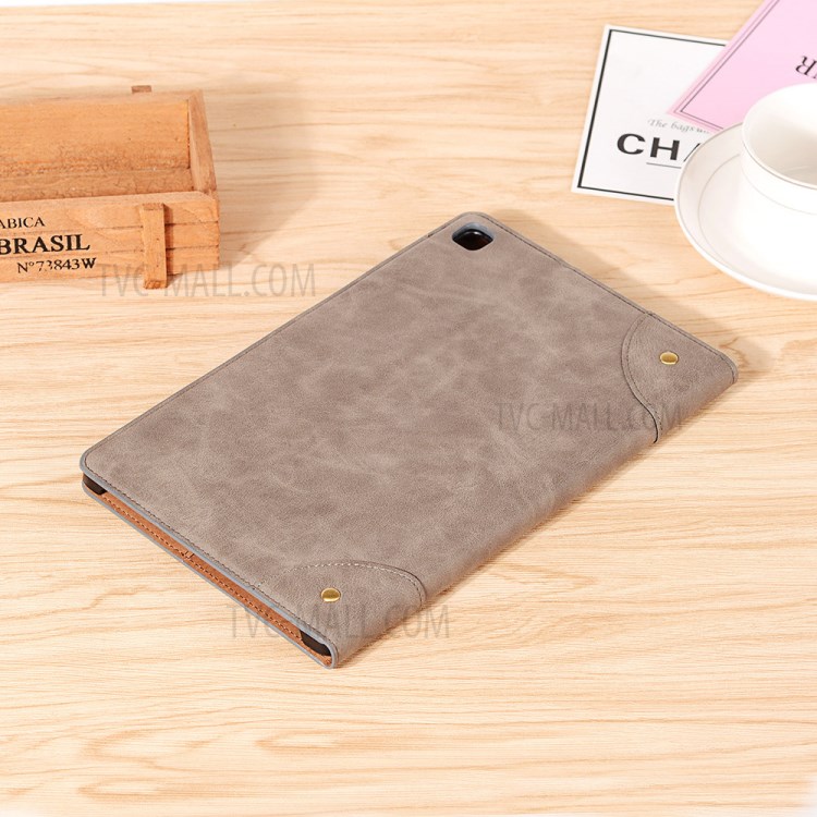 Retro Book Pattern Leather Smart Tablet Case for Samsung Galaxy Tab S6 Lite P610 - Grey-9