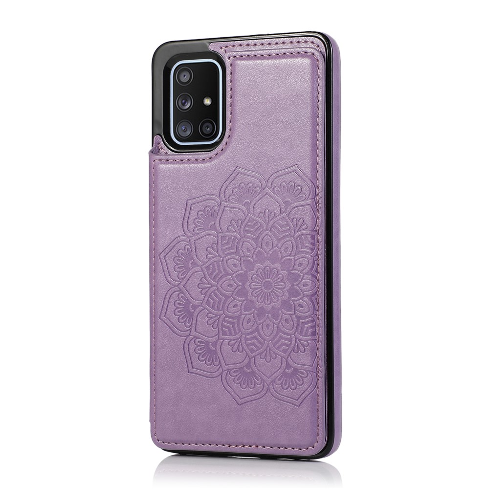 Imprint Mandala Flower PU Leather + TPU Hybrid Kickstand Mobile Phone Casing for Samsung Galaxy A51 SM-A515 - Purple-2