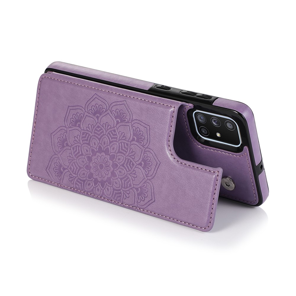 Imprint Mandala Flower PU Leather + TPU Hybrid Kickstand Mobile Phone Casing for Samsung Galaxy A51 SM-A515 - Purple-4