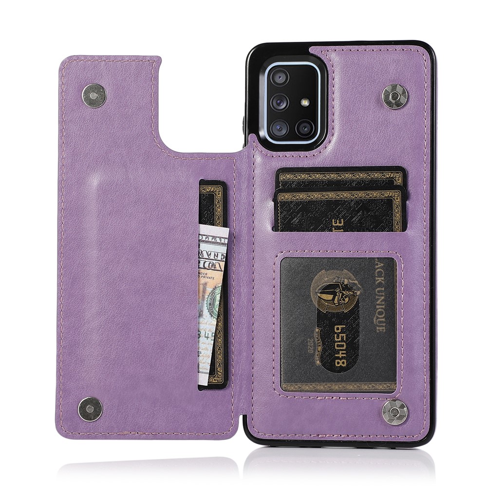 Imprint Mandala Flower PU Leather + TPU Hybrid Kickstand Mobile Phone Casing for Samsung Galaxy A51 SM-A515 - Purple-7