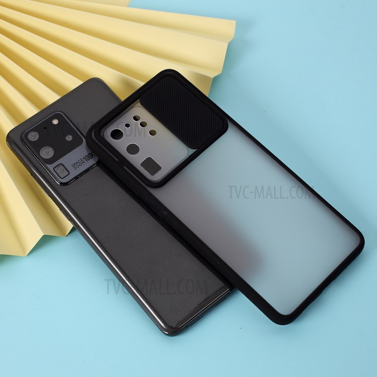PC + TPU Матовый Корпус С Оболочкой Слайд-камеры Для Samsung Galaxy S20 Ультра - Черный-1