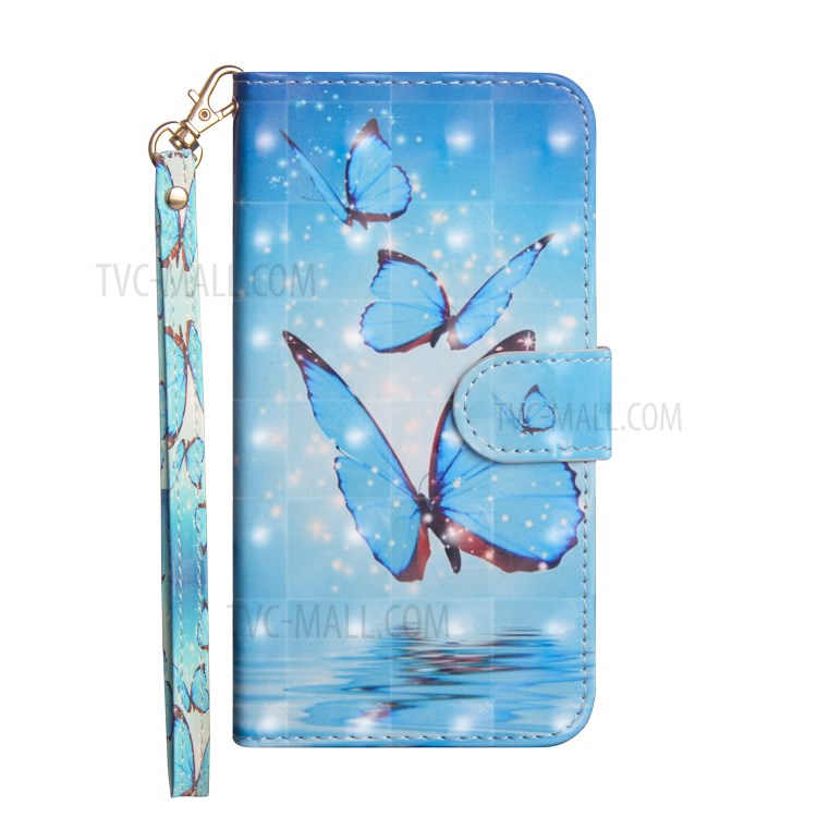 Light Spot Decor Patterned Leather Wallet Case for Samsung Galaxy J2 Core (2020) - Blue Butterfly-3