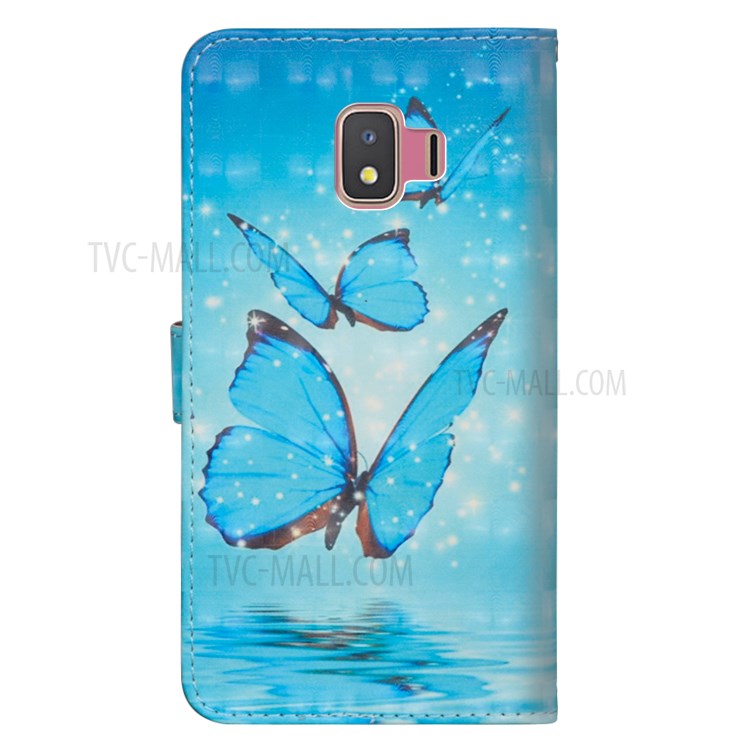Light Spot Decor Patterned Leather Wallet Case for Samsung Galaxy J2 Core (2020) - Blue Butterfly-5