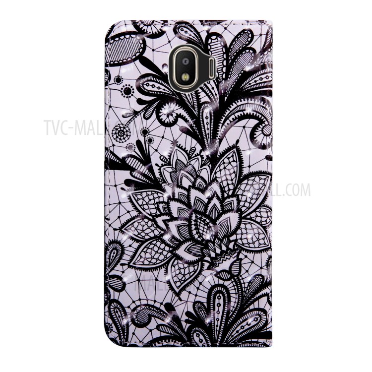 Light Spot Decor Patterned Leather Wallet Stand Case for Samsung Galaxy J2 Core (2020) - Lace Flower-3