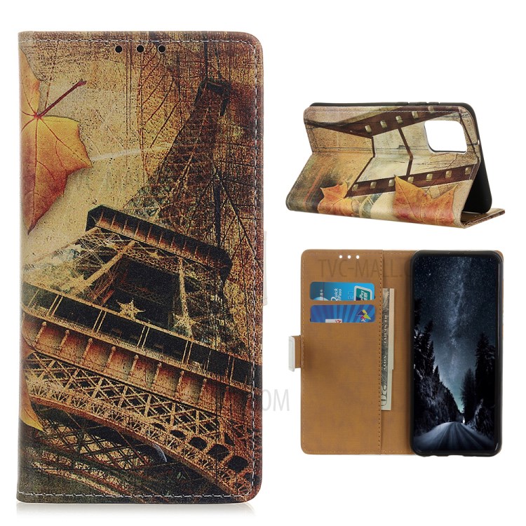 Pattern Printing PU Leather Wallet Stand Phone Case for Samsung Galaxy Note 20 - Eiffel Tower-1