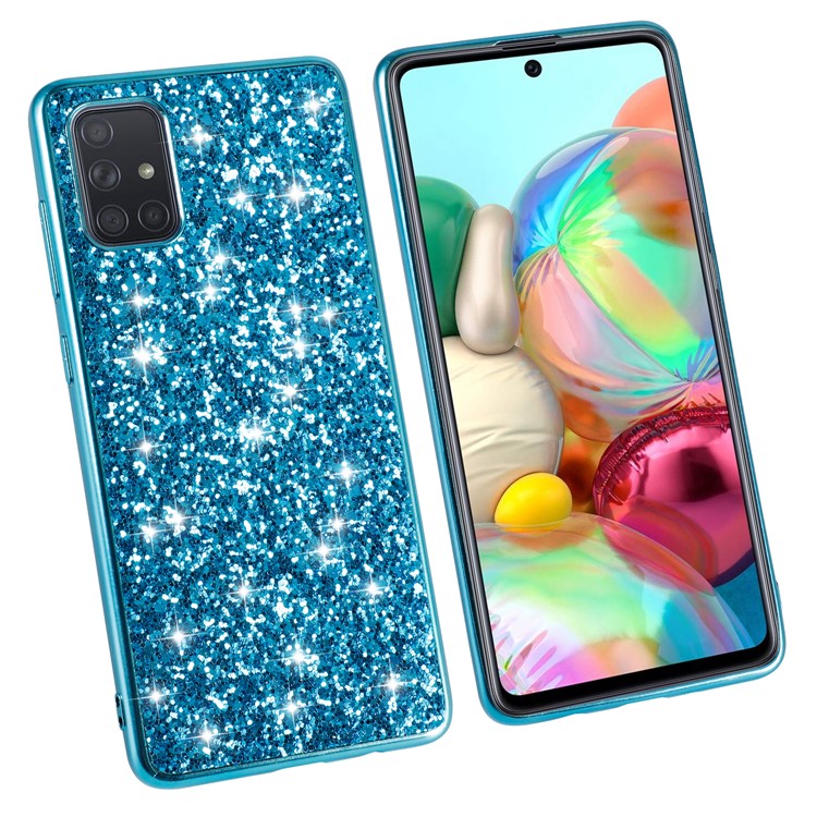 Frame TPU Elettroplatante in Polvere Glitter + Guscio Per PC Per Samsung Galaxy A91/Galaxy S10 Lite - Blu