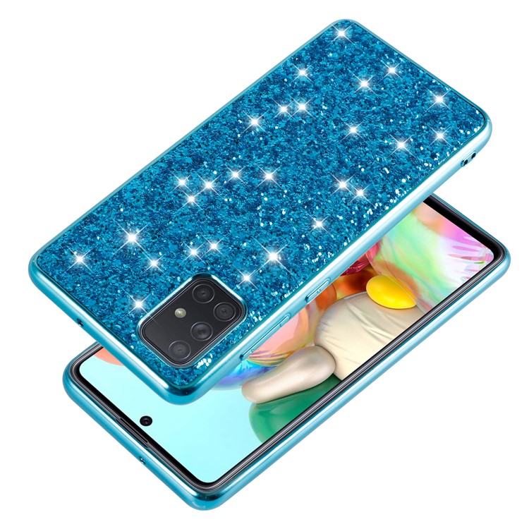 Glitter Pow Powdelatrolationclate TPU Frame + PC Shell Para Samsung Galaxy A91/Galaxy S10 Lite - Azul-3