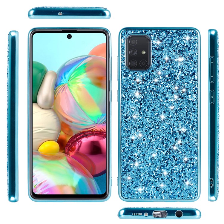 Glitzerpulver -elektroplatten TPU -rahmen + PC -schale Für Samsung Galaxy A91/Galaxy S10 Lite - Blau