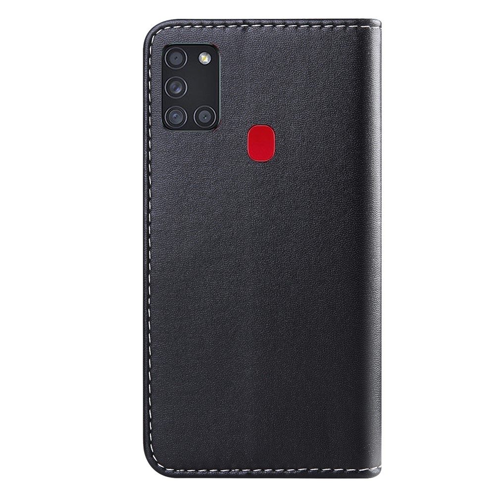 Three-color Splicing Leather Wallet Protective Shell for Samsung Galaxy A21s - Black/White/Grey-3