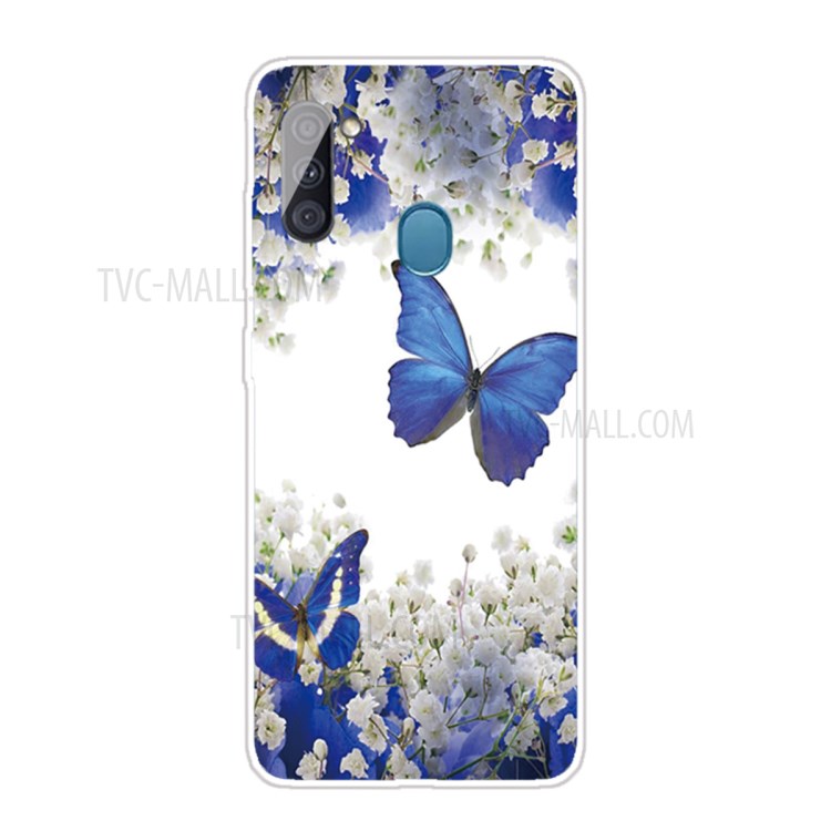 Pattern Printing Sylish TPU Case for Samsung Galaxy A11 - Blue Butterfly and Flower-1