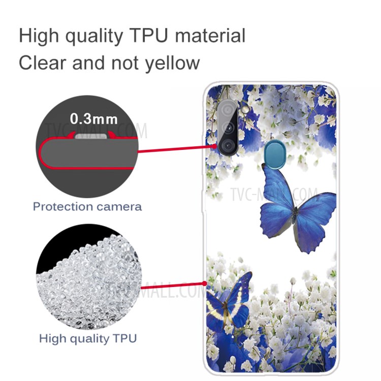 Pattern Printing Sylish TPU Case for Samsung Galaxy A11 - Blue Butterfly and Flower-3