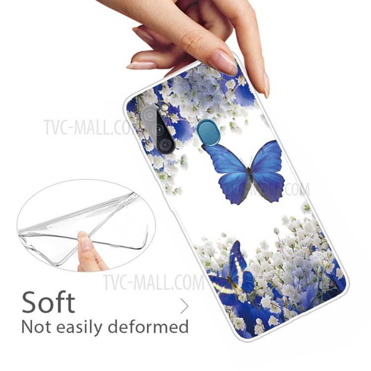 Pattern Printing Sylish TPU Case for Samsung Galaxy A11 - Blue Butterfly and Flower-4