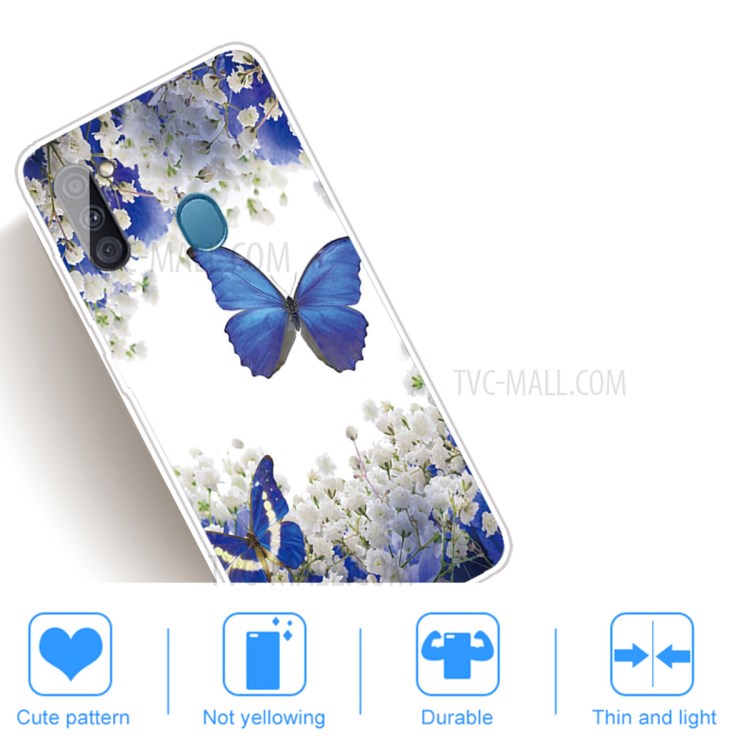 Pattern Printing Sylish TPU Case for Samsung Galaxy A11 - Blue Butterfly and Flower-5
