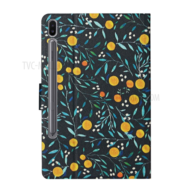 Flower Pattern Printing Card Holder Stand Leather Case for Samsung Galaxy Tab S6 SM-T860/T865 - Orange-3