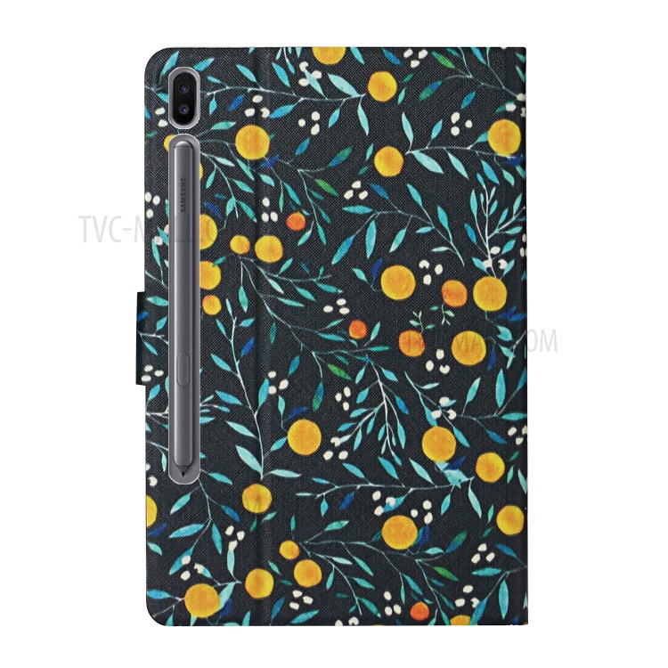 Flower Pattern Printing Card Holder Stand Leather Case for Samsung Galaxy Tab S6 SM-T860/T865 - Orange-3