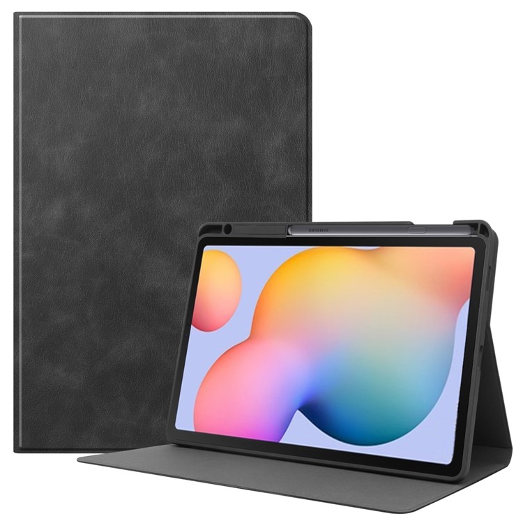 Textured PU Leather Stand Smart Tablet Case with Pen Slot for Samsung Galaxy Tab S6 Lite - Black-1