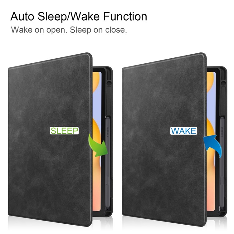 Textured PU Leather Stand Smart Tablet Case with Pen Slot for Samsung Galaxy Tab S6 Lite - Black-4