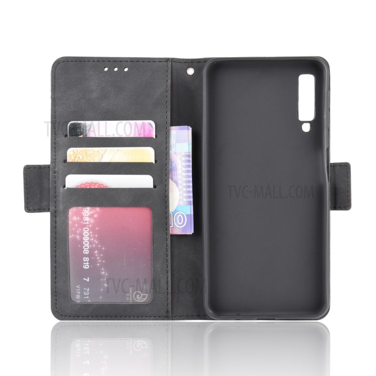 Multiple Card Slots Stand Leather Cell Phone Cover for Samsung Galaxy A7 (2018) - Black-4