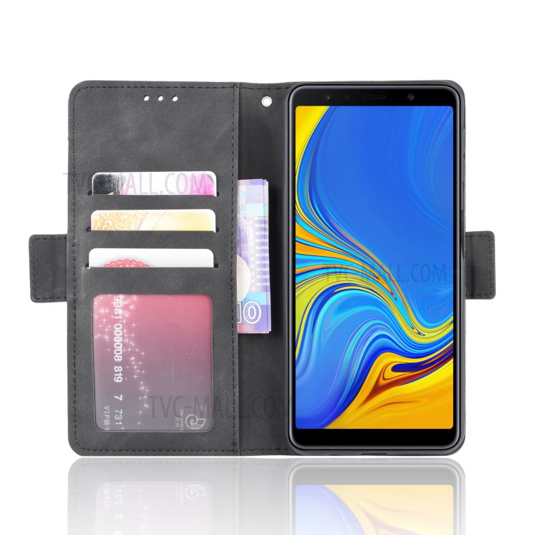 Multiple Card Slots Stand Leather Cell Phone Cover for Samsung Galaxy A7 (2018) - Black-5