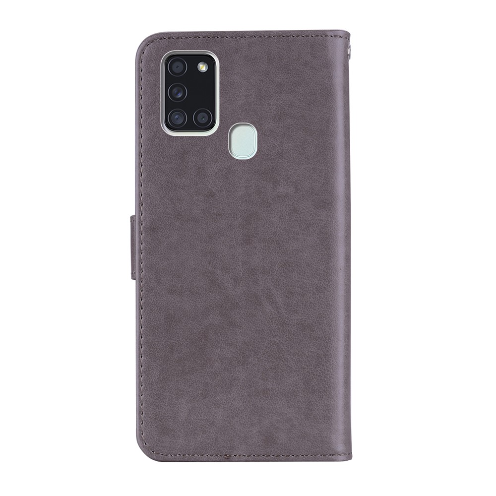 Owl Imprint Rhinestone Decor Leather Phone Cover Case for Samsung Galaxy A21s - Grey-4