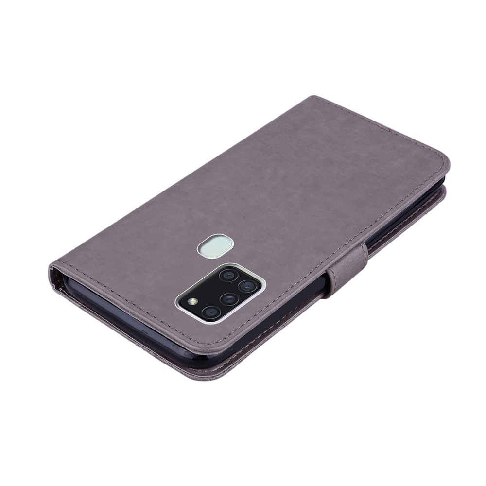 Owl Imprint Rhinestone Decor Leather Phone Cover Case for Samsung Galaxy A21s - Grey-5