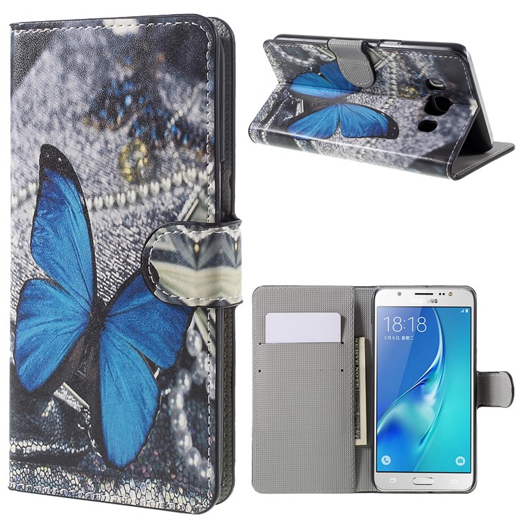 

Wallet Leather Phone Case for Samsung Galaxy J5 (2016) - Blue Butterfly