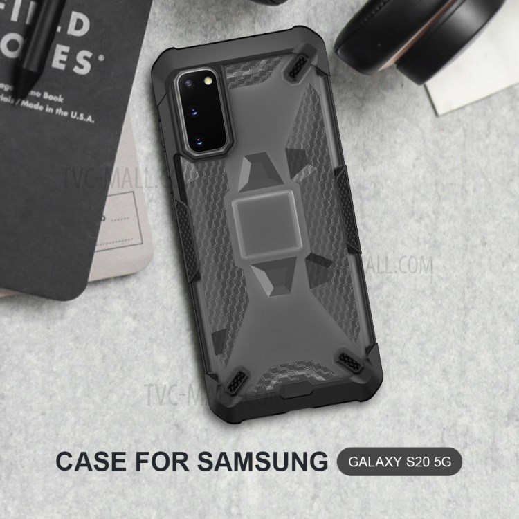 Robot Series Shockproof Anti-dropping TPU Phone Case for Samsung Galaxy S20 - Black/Transparent Grey-4