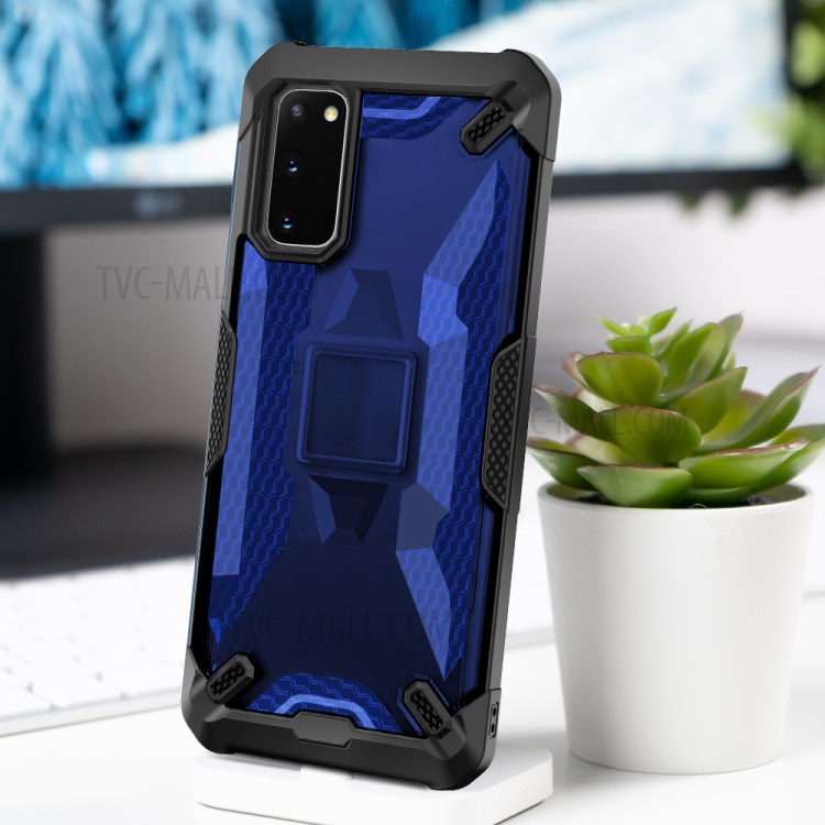 Robot Series Shockproof Anti-dropping TPU Phone Case for Samsung Galaxy S20 - Black/Transparent Blue-11