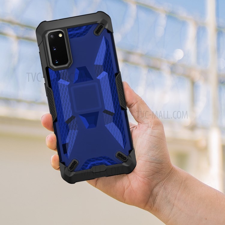Robot Series Shockproof Anti-dropping TPU Phone Case for Samsung Galaxy S20 - Black/Transparent Blue-12