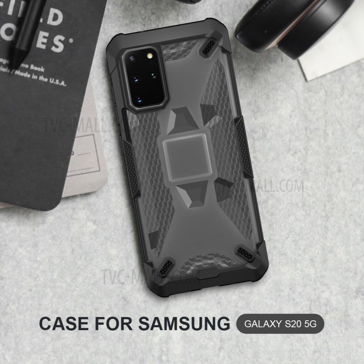 Robot Series Shockproof Anti-dropping TPU Phone Shell for Samsung Galaxy S20 Plus - Black/Transparent Grey-4