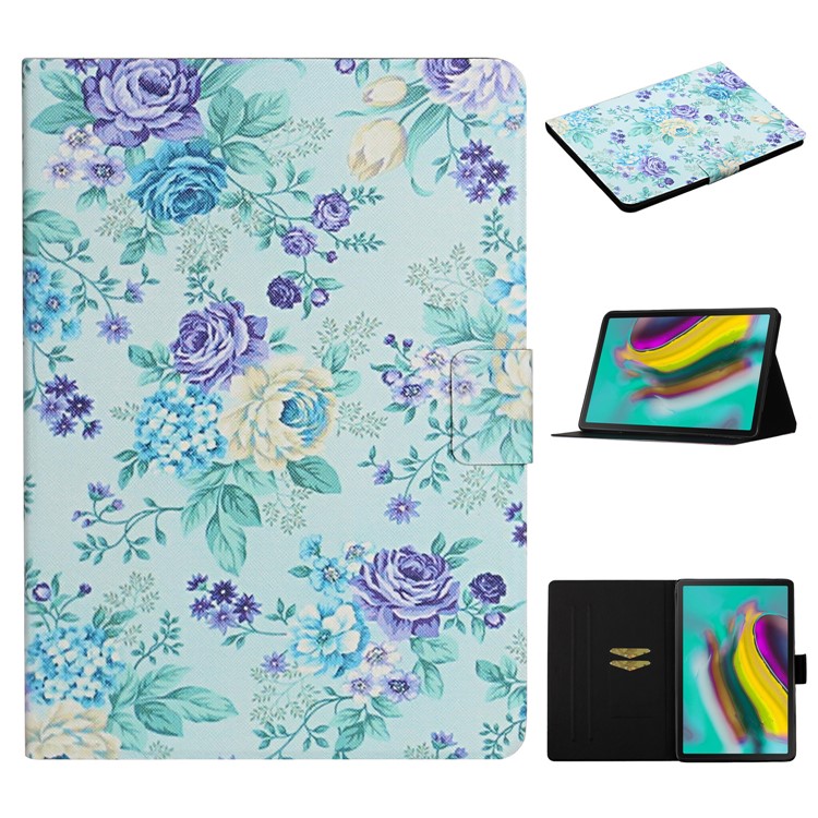 Flor De Impressão Padrão De Suporte De Cartão Estande Caso Tablet Couro Para Galaxy Tab Samsung S6 Lite - Flor Roxa-1