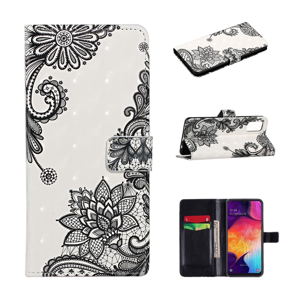 Ponto De Luz Decoração Padrão Caso De Impressão Carteira Capa De Couro Suporte Para Samsung Galaxy A41 (versão Global) - Flores De Renda-1