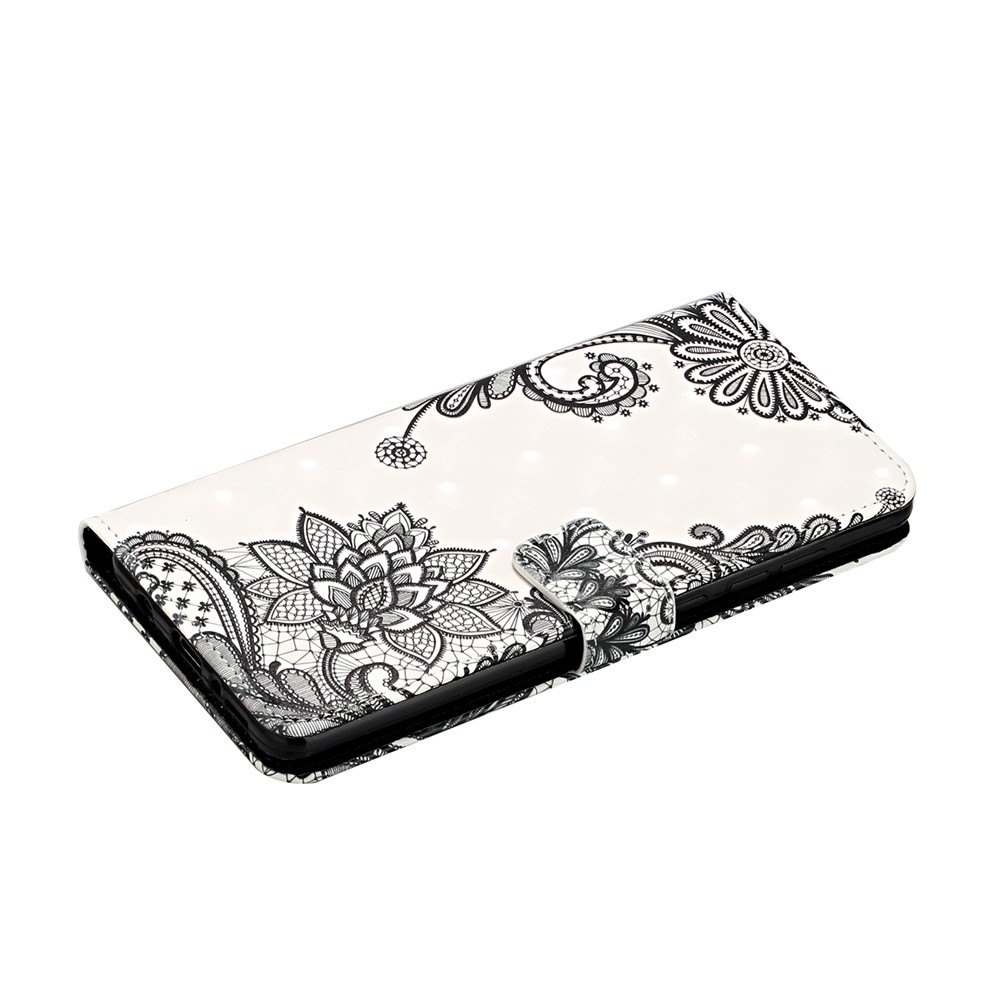 Ponto De Luz Decoração Padrão Caso De Impressão Carteira Capa De Couro Suporte Para Samsung Galaxy A41 (versão Global) - Flores De Renda-4