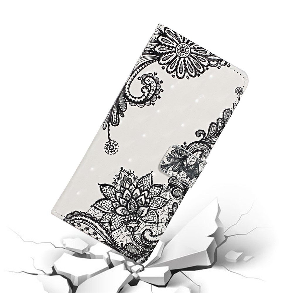 Ponto De Luz Decoração Padrão Caso De Impressão Carteira Capa De Couro Suporte Para Samsung Galaxy A41 (versão Global) - Flores De Renda-6