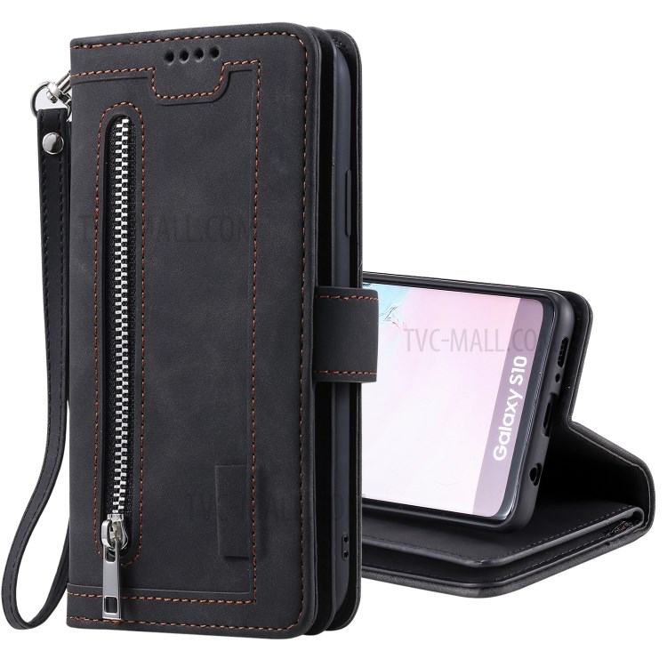 Custodia In Pelle Slot Raccoglitore 9 Scheda Con Tasca Con Cerniera Per La Galassia S10 - Nero-13