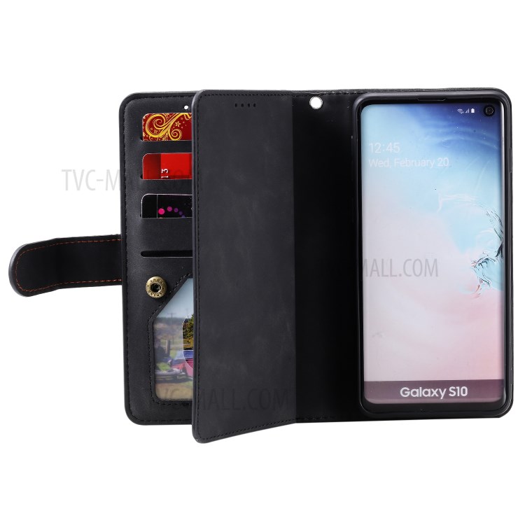 Custodia In Pelle Slot Raccoglitore 9 Scheda Con Tasca Con Cerniera Per La Galassia S10 - Nero-5