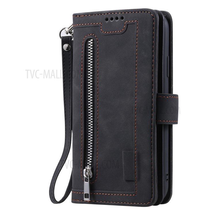 Custodia In Pelle Slot Raccoglitore 9 Scheda Con Tasca Con Cerniera Per La Galassia S10 - Nero-6