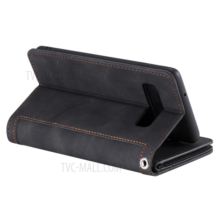 Zipper Pocket 9 Card Slots Leather Wallet Stand Phone Case for Samsung Galaxy S10e - Black-9