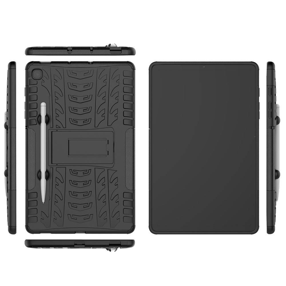 Cool Tyre Pattern PC + TPU Anti-slip Shell with Kickstand for Samsung Galaxy Tab S6 Lite - Black-2