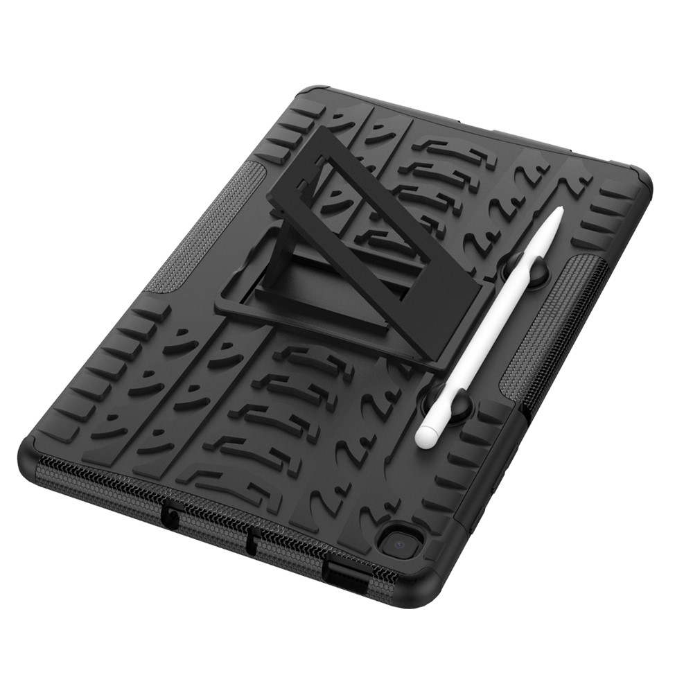 Cool Tyre Pattern PC + TPU Anti-slip Shell with Kickstand for Samsung Galaxy Tab S6 Lite - Black-7