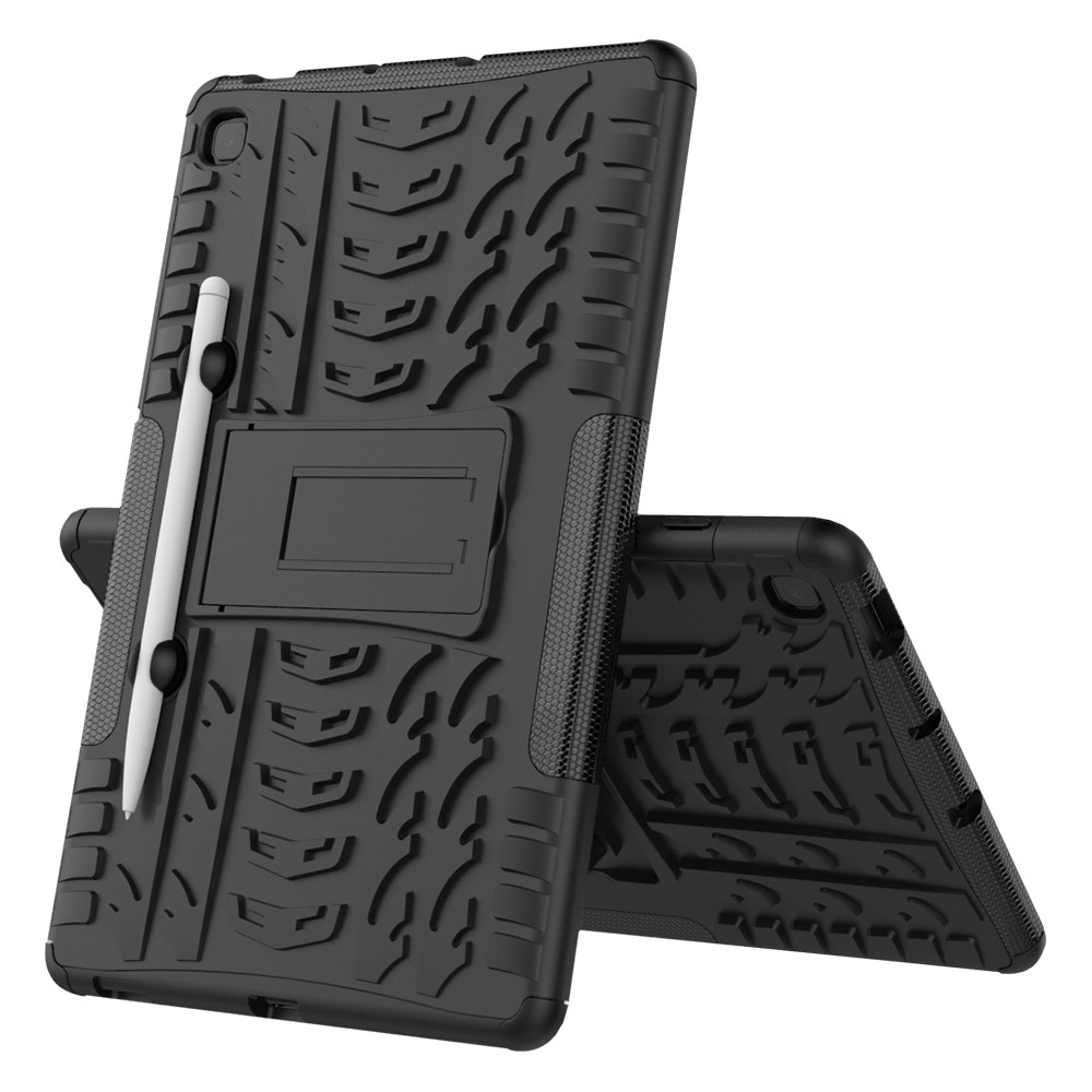Cool Tyre Pattern PC + TPU Anti-slip Shell with Kickstand for Samsung Galaxy Tab S6 Lite - Black-9