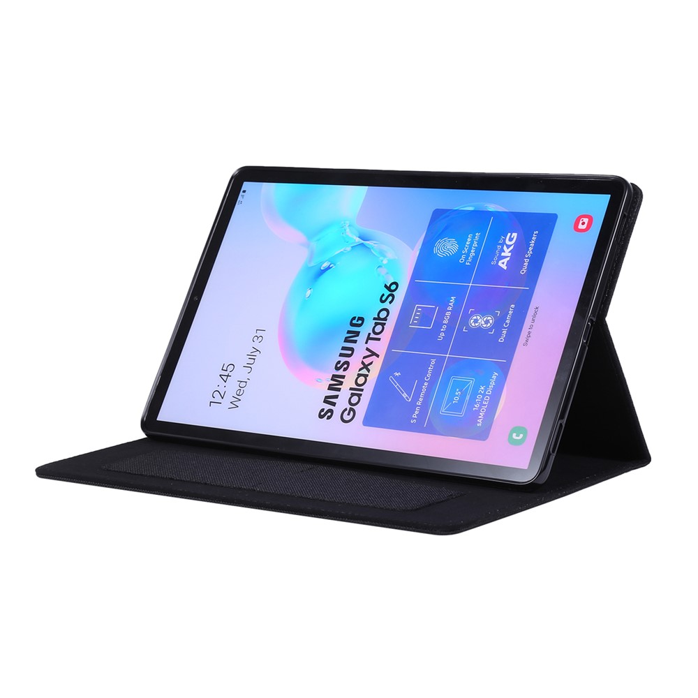 Custodia In Pelle Per Slot Per Schede Di Texture Di Stoffa Per Samsung Galaxy Tab S6 SM-T860 / T865 - Nero